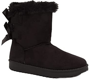 Bottes fourrées femme avec ruban noeud satiné et fourrure synthétique - Noir - Taille 38 EU