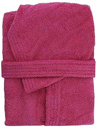 Accappatoio con Cappuccio in Spugna 100% Cotone Tinta Unita Uomo Donna Unisex (Taglia - M, Fucsia)