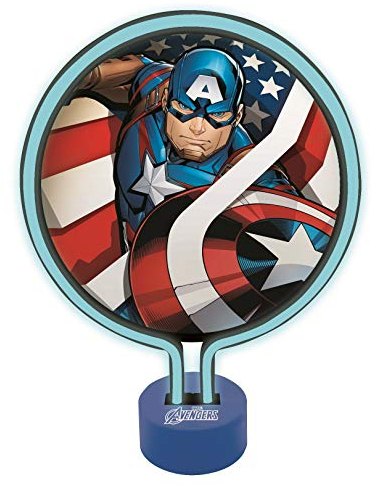 Lexibook LTP100AV Avengers Captain America Neonlampe, Kinderzimmer Nachtlight, Farbe Dekoratives Licht für Jugendlich mit Marvel Super Heroes, leuchtenden Blau