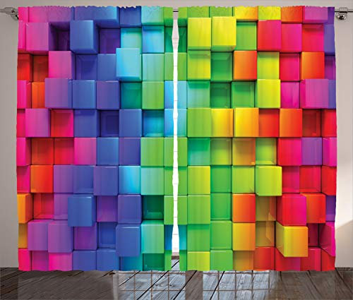 ABAKUHAUS Bunt Rustikaler Vorhang, Rainbow Color, Wohnzimmer Universalband Gardinen mit Schlaufen und Haken, 280 x 175 cm, Grün Lila