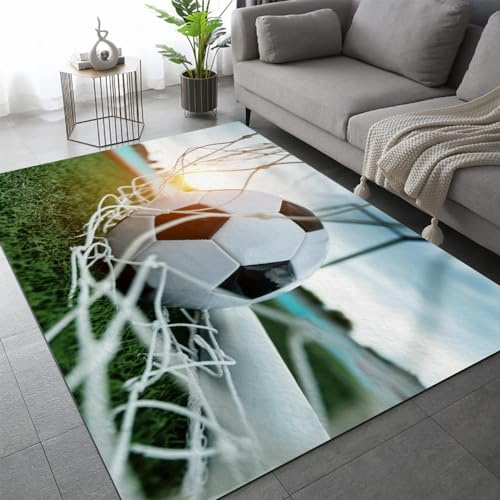 DILANI Teppich Wohnzimmer Schlafzimmer 3D Fußball Teppich Kinderzimmer Kurzflor Teppiche rutschfeste Spielteppiche Sportplatz Flauschig Weich Soft Flanell Outdoor Carpet Matte 160x230 cm