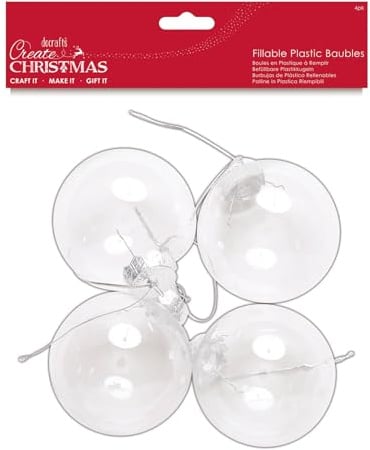 Create Christmas Plastic Clear Fillable Baubles 4 Pieces 8cm, Craft, Decoration, Holidays, Tree Hanging, Seasonal Ornaments