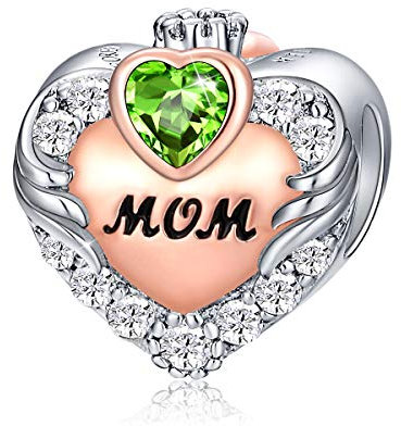 FOREVER QUEEN August Geburtsstein Mutter Charm Bead für Armband 925 Sterling Silber Liebe Herz Mum Charms Anhängerfür Armband, Beste Geburtstagsgeschenk für Mama mit Schmuckschatulle