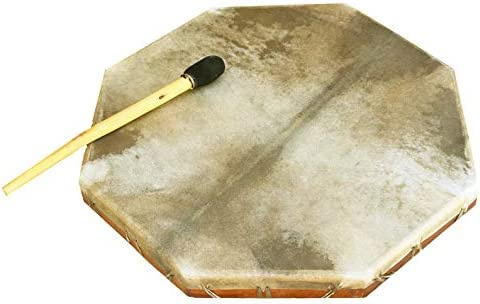 Rahmen-Trommel, Schamanen-Trommel aus Teak, Naturfell, achteckig, mit Schlegel, wahlweise in 60 cm oder 70 cm Durchmesser (ca. 70 cm)