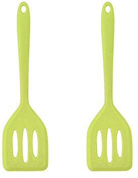 HOIRIX 2Pack Small Silicone Turner High Heat Resistant Slotted Spatula for Fish, Eggs, Pancakes and More (Color : Green, Size : 2Pack)