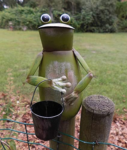 Deko-Impression Gartendeko Zaunfigur Zaunhocker Pfahlhocker Frosch mit Eimer 15,5 cm