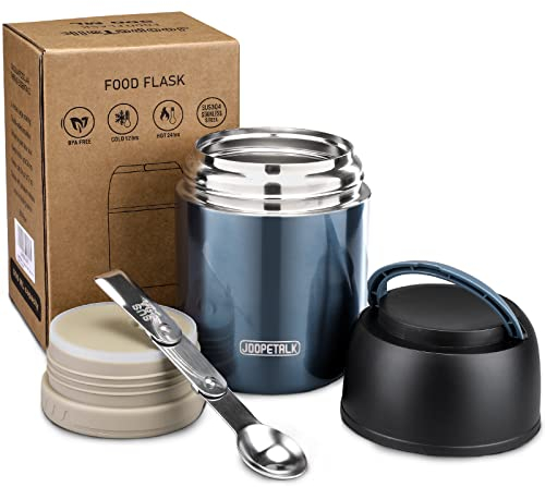 Isolierte Lunch-Behälter für heiße Speisen, breite Öffnung, Thermoskanne für heiße Speisen, Kinder und Erwachsene, Vakuum-Edelstahl-Thermos-Lunchbox mit Griff, Büro, Reisen (blau)