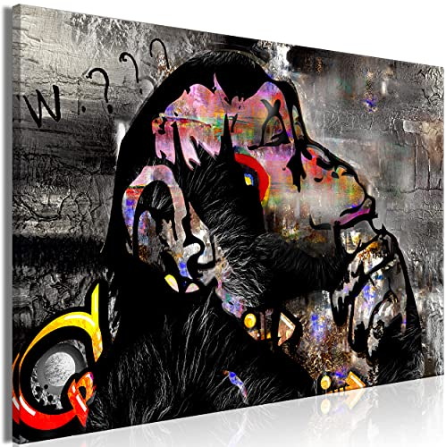 decomonkey Bilder AFFE Banksy 60x40 cm 1 Teilig Leinwandbilder Bild auf Leinwand Vlies Wandbild Kunstdruck Wanddeko Wand Wohnzimmer Wanddekoration Deko Tiere Gorilla Bunt Street Art Abstrakt