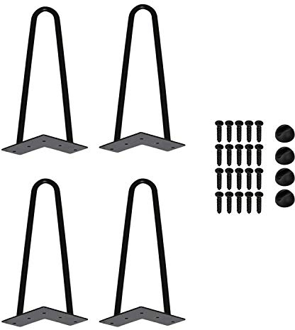 Lospitch 4X Hairpin Leg Tischbeine Schwarz, 12 mm Schlanke Tischbeine aus Stahl, Tischkufen Esstisch Metalltischbeine mit Schrauben, Couchtisch Schreibtisch Möbel, 20cm/2 Streben (Schwarz)