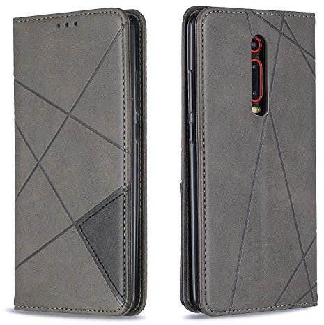 Posanter Kompatibel mit Xiaomi Redmi K20 / K20 Pro/Redmi 9T Hülle, Leder Brieftasche Flip Handytasche Schutzhülle, 360 Grad TPU Stoßfest Hülle mit [Magnetisch, Kartenfach, Standfunktion] (Grau)