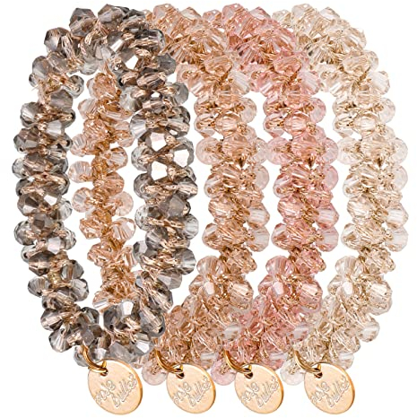 Olyee 4 Stück Kristall Scrunchies Haargummis mit Perlen für Damen, Frauen und Mädchen - Elastischer Pferdeschwanz Haarschmuck