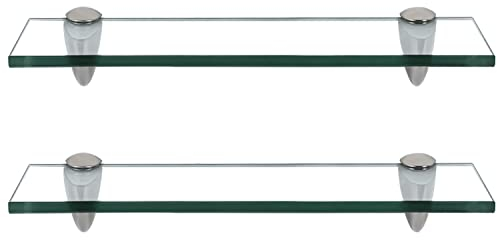 Randaco Lot de 2 étagères en Verre Transparent avec Support Mural et Verre de sécurité ESG de 8 mm et Support, idéal comme étagère de Douche (30 x 10 x 0,8 cm)