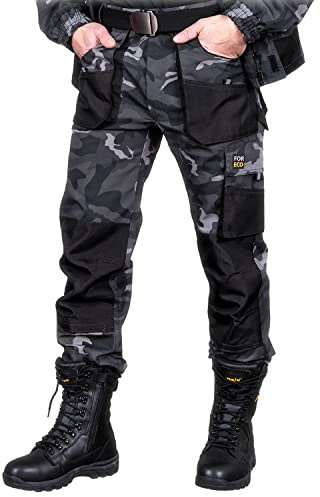 REIS FORECO-T MOB46 Pantalon de Travail pour Homme, Protecteur, Anti-coupure, Cargo, 80% Polyester 20% Coton, Camouflage Noir, Taille 56