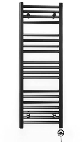 Myhomeware 450mm Wide Black Electric Bathroom Heated Towel Rail Thermostatic Warmer Radiator Precise Control (450 x 1000 mm (BTU: 1571))