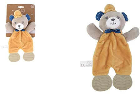 DODO D'AMOUR - Doudou de Dentition - Ours - 027390 - Moutarde - Polaire - Naissance - Peluche - Bébé - 25 cm x 10 cm - À Partir de 0 mois