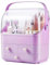 Makeup Holder Organiser with Lid Purple Cosmetic Storage Case Beauty Essential Box Dust Free Waterproof Cover Portable Handle Fully Open Drawers Bathroom Countertop Bedroom Dresser