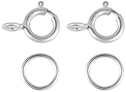 ALEXCRAFT 40 Stück Sterling Silber 925 Kettenverschluss Federverschlüsse Biegeringe, Silber Federschnalle mit Offenen Biegeringe für Armbänder Halskette Verlängerungskette Schmuckherstellung (5mm)