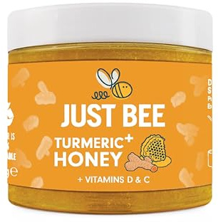 Just Bee Turmeric + Honey (260g) | Turmeric Extract, Vitamins D & C | Pure Honey with Turmeric, Vitamins D & C | Daily Support for Bones, Joints & Immune Health | Blended in the UK