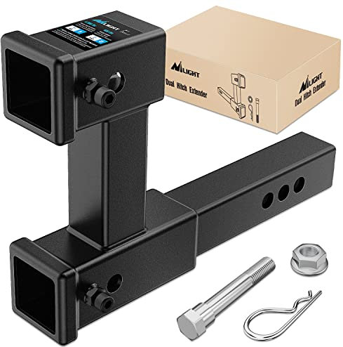Nilight Doppelkupplungsverlängerung mit Bolzenmutter-Set, passend für 5,1 cm Empfängerverlängerung auf 25,4 cm maximale Länge, verstellbar 19,8 cm Erhöhung oder Tropfen 1,8 kg GTW, 2 Jahre Garantie