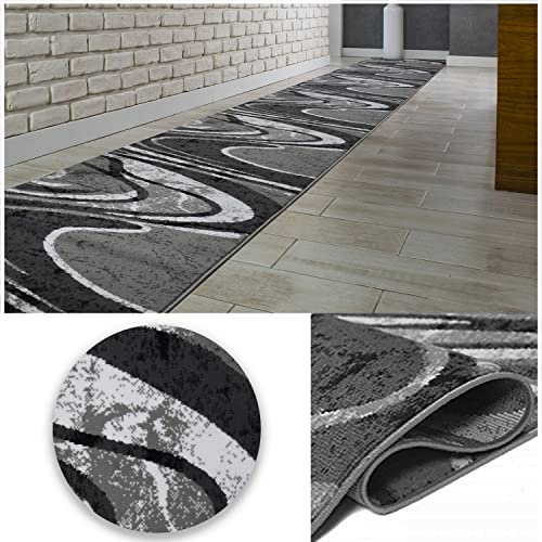 MDEKOR Teppich Läufer Grau Meterware -Teppichläufer Kurzflor 80 cm breit für Eingangsbereich | Treppenläufer Höhe 6 mm ringsum gekettelt Pflegeleicht Maßanfertigung