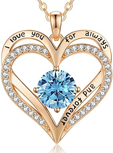 LOUISA SECRET Kette Damen Forever Love Herz Anhänger 925 Sterling Silber Geburtsstein Rosegold Halskette für Damen Valentinstag Weihnachten Geburtstag Schmuck Geschenk für Frauen Mama Frau Freundin