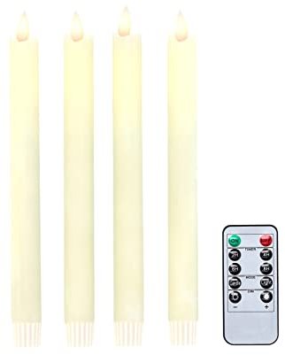 DbKW (4er Elfenbein) LED Stabkerzen in Echtflammen-Optik mit Fernbedienung und 2/4/6/8 Stunden Timer aus Echtwachs. Neustes Modell! Flackereffekt und Standlicht. Tafelkerzen Kerzen…
