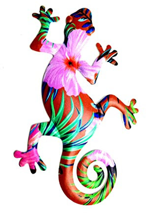 ISAKEN Metall Gecko Wanddekoration Gecko Eidechse Wandskulptur 3D Wanddeko Wandkunst Wandschmuck Hängend Dekorationen für Zuhause Wohnzimmer Schlafzimmer Garten