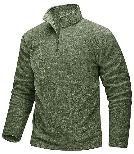 TACVASEN Fleecepullover Herren Atmungsaktiv Langarm Trainingsshirt Half Zip Mid-Weight Sweatshirt Männer Laufshirt (S, Armeegrün)