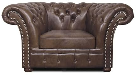 Chesterfield Sessel Winfield Basic Leder | Weiß | 2 bis 4 Wochen Lieferzeit (Cloudy Dark Brown, 1-Sitzer)