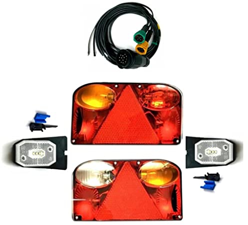 MelTruck® 2 Luci per Rimorchio a Baionetta, Faro Posteriore, Fanali Rimorchio Agricolo, 2 Luci di Posizione a LED, 13 Poli, Cablaggio 7 m