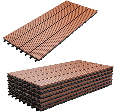 Gimisgu Terrassenfliesen WPC Fliesen, 30x60 cm Holzoptik Klickfliesen Balkonfliesen Klicksystem Terrassendielen Klickfliese Kunststoff Bodenfliese mit Drainage, 30er Set für 5m², Braun