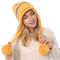 Kangqifen Damen Winter Gestreifte Fleece Gefüttert Warme Strickmütze Bommelmütz Gestrickte Mütze mit Ohrenklappen 3 Pompon (Gelb)