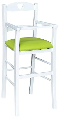 Hochstuhl aus weißem Holz mit grünem Kunstleder