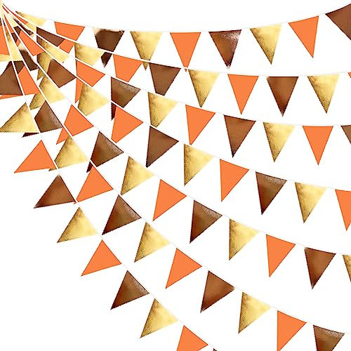 Herbst Party Dekorationen Orange Gold Braun Metallic Stoff Dreieck Wimpel Banner Flagge Wimpelkette Girlande für Herbst Herbst Thanksgiving Hochzeit Geburtstag Brautdusche Verlobung Abschlussfeier