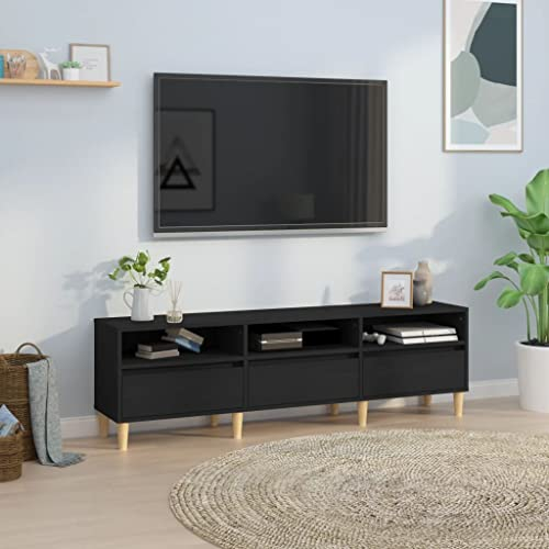 Higsose TV-Schrank 150x30x44,5cm Schwarz,Holzwerkstoff,Eukalyptusholz,Der Stereoschrank,Medienschranks,TV Schrank Im Industrie-Design,Wohnzimmer Vitrine,TV Unterschrank,Stauraumschrank