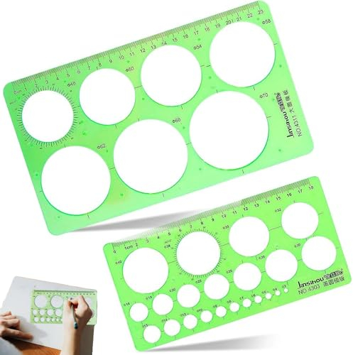 Kreisschablone zum Zeichnen, 2 Stück Lineale mit Kreisschablonen, Quilling-Werkzeug, Transparent Grün Messschablonen für Büro und Schule Bau Schalung Zeichnungen Vorlagen