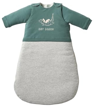 Vertbaudet Baby Schlafsack mit abnehmbaren Ärmeln Drache Oeko-Tex grau meliert 68CM