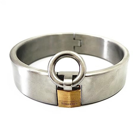 Edelstahl Vorhängeschloss Kragen für Sklaven - Metall Bondage BDSM Halsband Halskette für Erwachsene Erotikspiele, Sex Halsfessel mit O-Ring Restraint Werkzeug für Paare,Natural,13.5cm