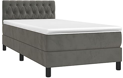 Hommdiy Boxspringbett mit Matratze Dunkelgrau 90x200 cm Samt,Geeignet für alle Arten von Schlafzimmern