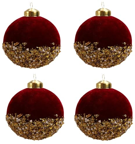 4 rote Weihnachtskugeln Ornamente, bruchsichere Glitzer-Pailletten-Schaumstoffkugeln mit Perlen, hängende Pailletten-Glitzerkugel, Ornamente, Weihnachtsdekorationen, Schaumstoffkugeln für