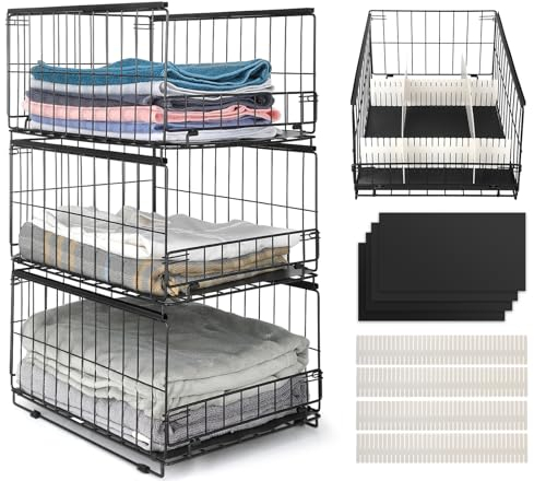 Wuciray 3/4 pcs Organizador Armario Ropa Cajas Almacenaje con Divisores Apilable Separadores Armario Metal