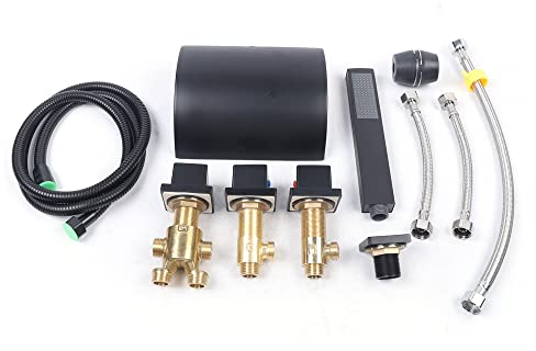 LANNADD 5-Loch Wannenrandarmatur, Wasserfall Wannenrand Wannenrandarmatur, Moderne Badewannenarmaturen Badewanne Wasserhahn Rainshower Handbrause Set Bad Dusche Badezimmer Armatur - Schwarz