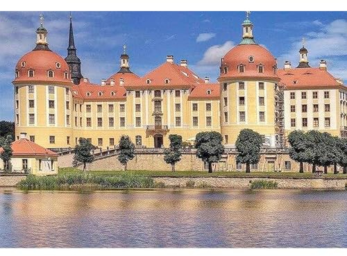 DCIDBEI Diamond Painting Landschaft Deutschland 50x40 cm Diamond Painting Eckige Steine Landschaft Diamond Painting Moritzburg Diamant Painting Bilder Erwachsene Schloss Painting Landschaft Häuser