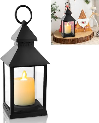 WIYETY Farolillo de vela de cristal: farolillos para exteriores con vela LED, diseño vintage y efecto llama, farolillo de jardín para exteriores, portavelas de columna, Halloween, día de Navidad,