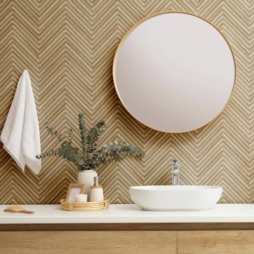 K&L Wall Art Holzoptik Tapete Fischgrätenmuster Sandfarben Vliestapete Holz Boho Holztapete