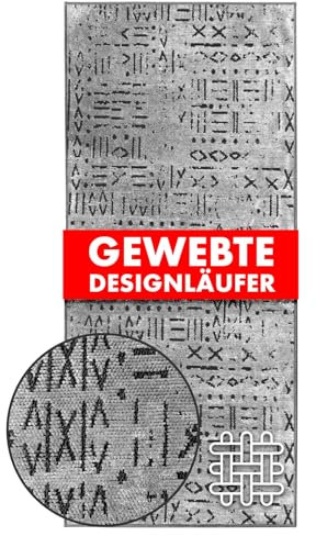 KARAT Premium Teppichläufer gewebt mit Muster - 80 x 250 cm, Silber - Flauschiger Baumwoll Teppich - Läufer für Küche, Flur & Wohnraum - Flurläufer Küchenläufer Flurteppich (Vena)