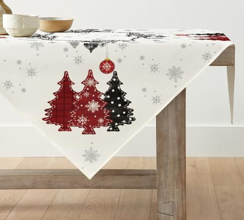 Artoid Mode Rot Kiefern Bäume Weihnachten Tischdecke, Tischwäsche Winter Küche Tisch Dekoration Drinnen Urlaub Party Dekor 85x85 cm