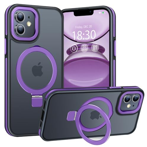 BENTIACC Phone Case for iPhone 11, with Invisible Stand, with Mag-Safe, Military Protection, [Translucent Matte] Anti-fingerprint iPhone 11 Case (Dark violet)