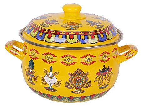 Una pentola di cottura con coperchio di ceramica Enameled Casserole Dish Binaural With Lid Yellow Decoration Tableware Tough Enamel Coating(2.8L)