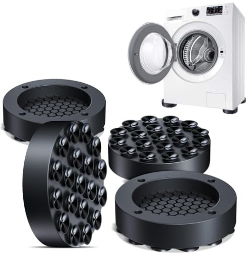 Koorium 4pcs Black Rubber Non-Slip Round Washing Machine Feet Pads with Anti Vibration Mat for Quieter Laundry